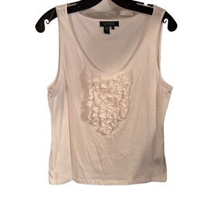Ralph Lauren Women’s Sleeveless Tank Top W/ Ruffles Scoop Neck White Sz M